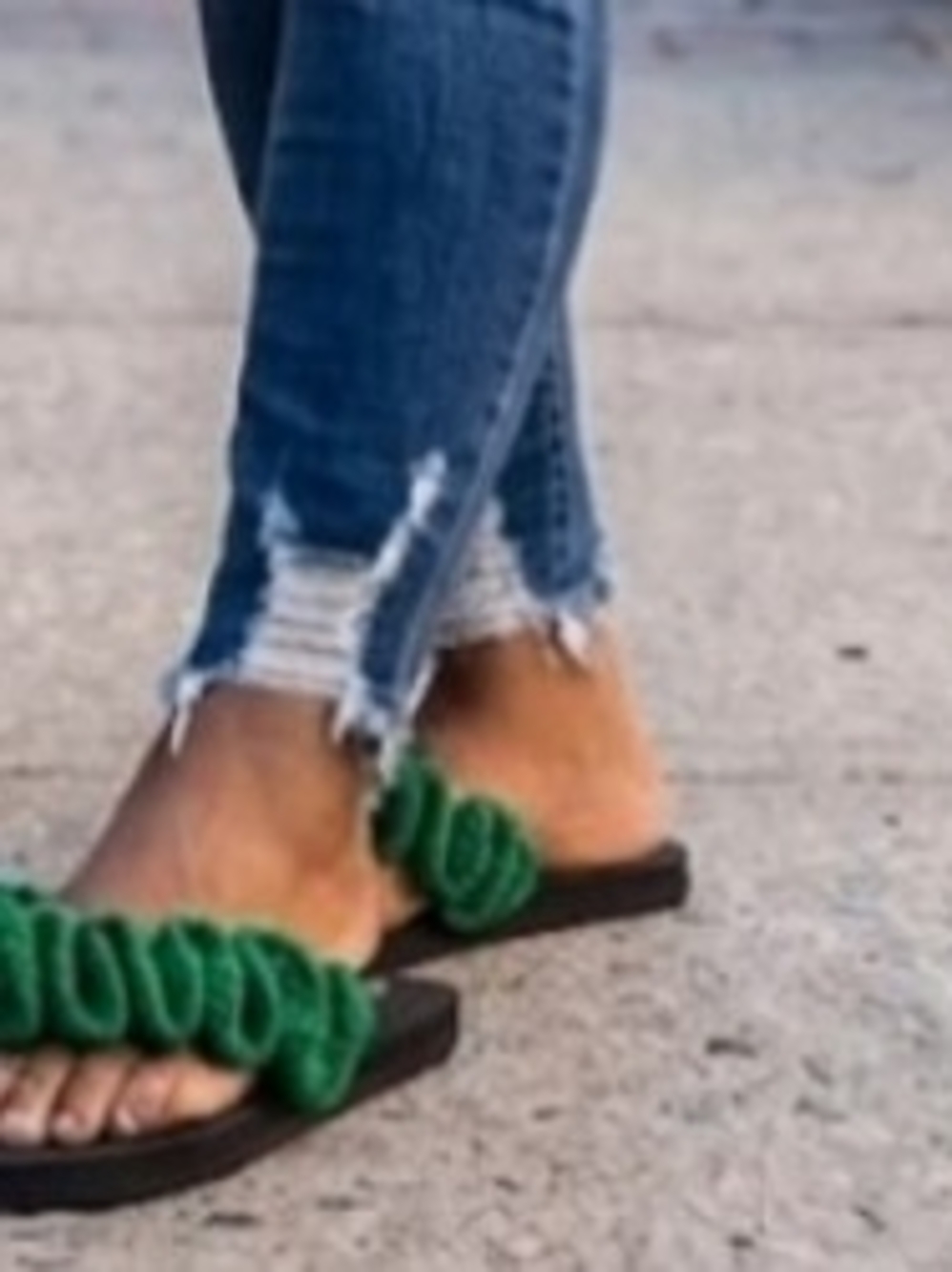Green Crochet Ruffle Slide Sandals - Women